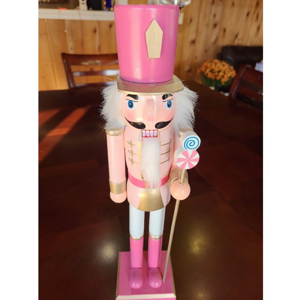 Christmas Nutcracker Soldier Wooden Statue Pink Holiday Decor Table Decoration